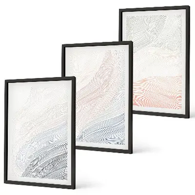 Set of 3 framed wall art pieces abstract waves on cardboard in pastel tones