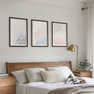 Set of 3 framed wall art pieces Abstract waves cardboard pastel