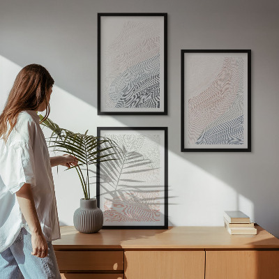 Set of 3 framed wall art pieces Abstract waves cardboard pastel