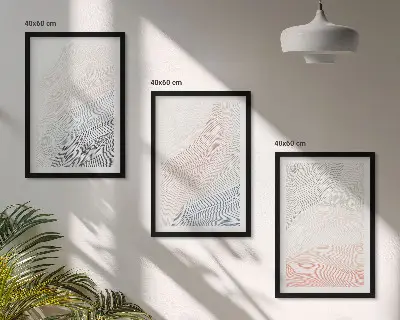 Set of 3 framed wall art pieces abstract waves on cardboard in pastel tones