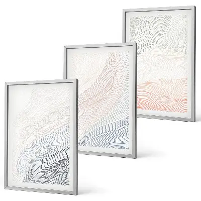 Set of 3 framed wall art pieces abstract waves on cardboard in pastel tones