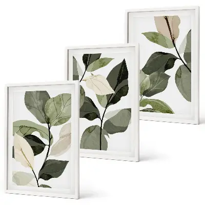 Three-piece boho painted plant leaves wall art 