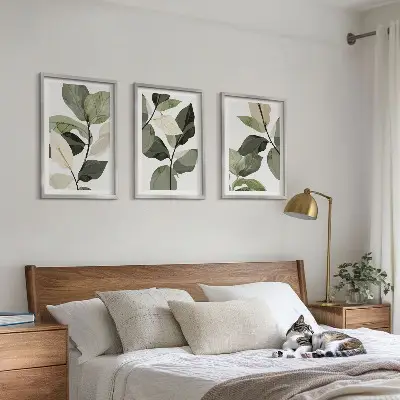 Three-piece boho painted plant leaves wall art 