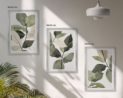 Three-piece wall art piece Painted boho plant leaves