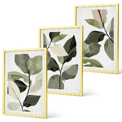 Three-piece boho painted plant leaves wall art 