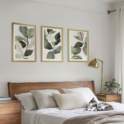 Three-piece wall art piece Painted boho plant leaves