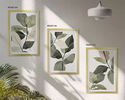 Three-piece boho painted plant leaves wall art 