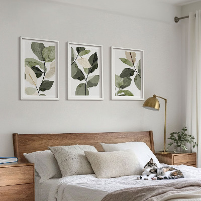 Three-piece wall art piece Painted boho plant leaves