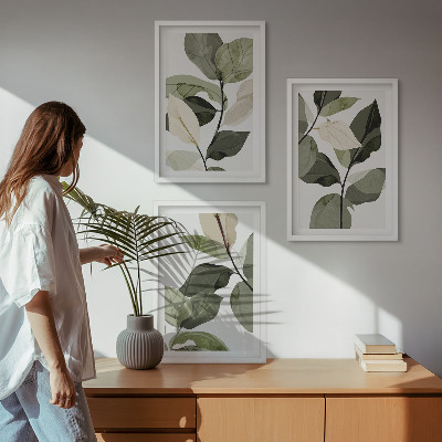 Three-piece wall art piece Painted boho plant leaves