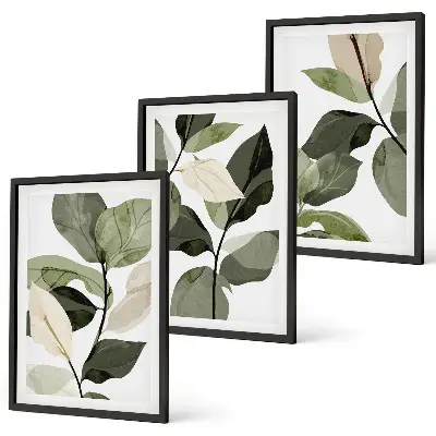 Three-piece boho painted plant leaves wall art 