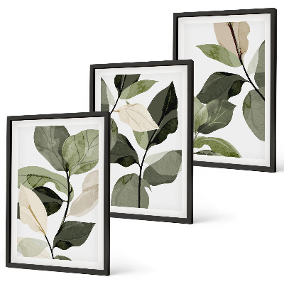 Three-piece wall art piece Painted boho plant leaves