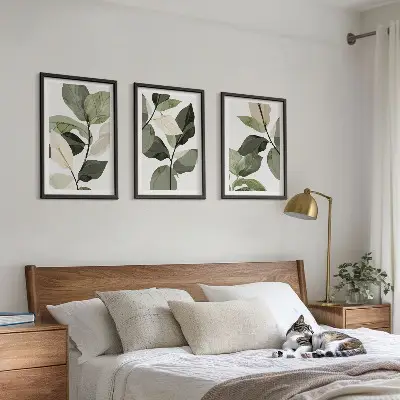 Three-piece boho painted plant leaves wall art 