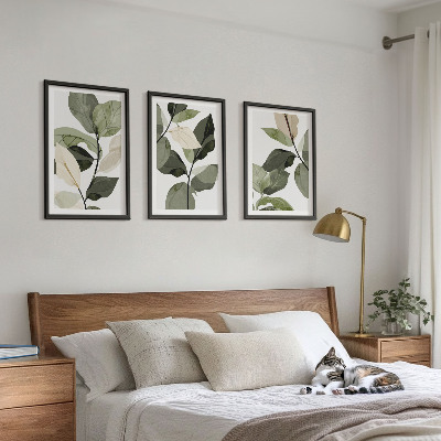 Three-piece wall art piece Painted boho plant leaves