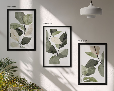 Three-piece wall art piece Painted boho plant leaves