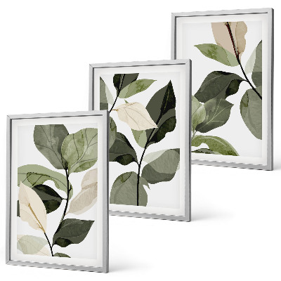 Three-piece wall art piece Painted boho plant leaves