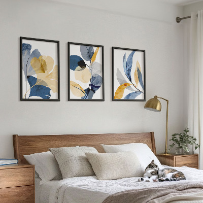 Set of 3 framed wall art pieces Watercolor plant motifs