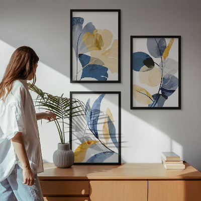 Set of 3 framed wall art pieces Watercolor plant motifs