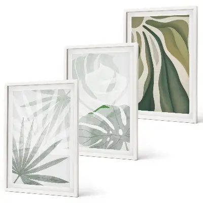 Wall art set featuring green and gray plant leaves