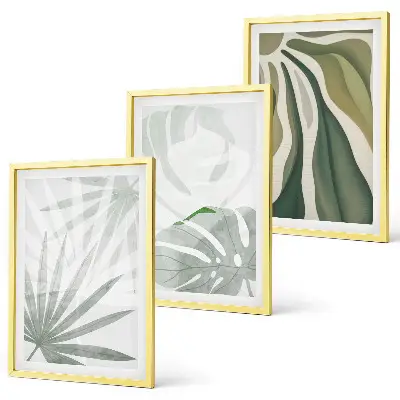 Wall art set featuring green and gray plant leaves