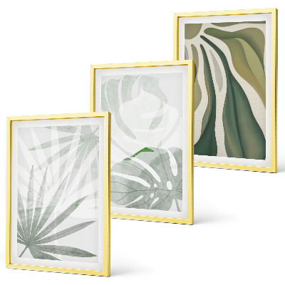 Wall art set Leaves of plants in green and gray