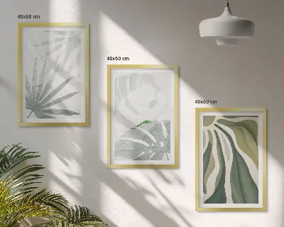 Wall art set featuring green and gray plant leaves
