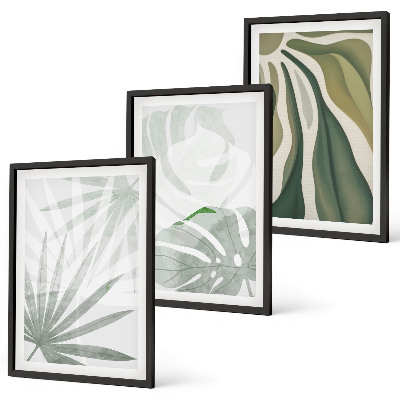 Wall art set Leaves of plants in green and gray