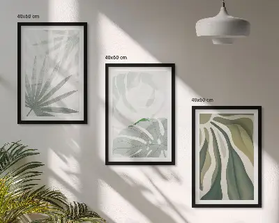 Wall art set featuring green and gray plant leaves