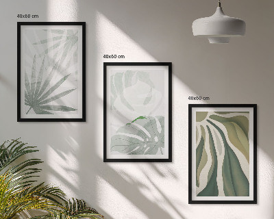 Wall art set Leaves of plants in green and gray