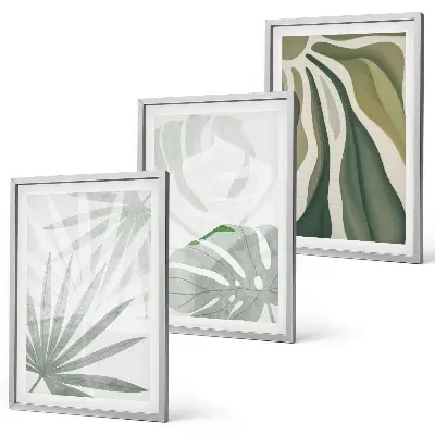 Wall art set featuring green and gray plant leaves