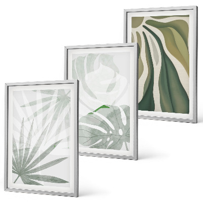 Wall art set Leaves of plants in green and gray