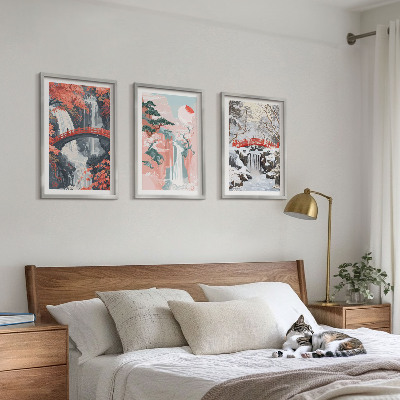 Three-piece wall art piece Waterfalls of the seasons