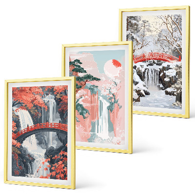 Three-piece wall art piece Waterfalls of the seasons