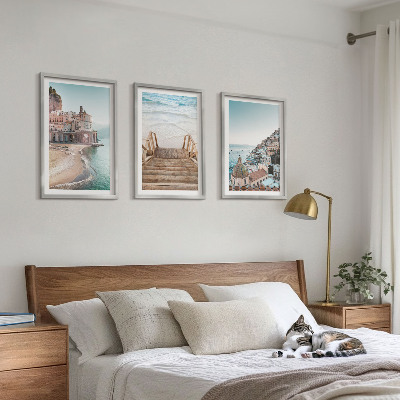 Set of 3 framed wall art pieces Summer pastel beach views