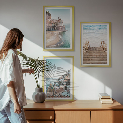Set of 3 framed wall art pieces Summer pastel beach views