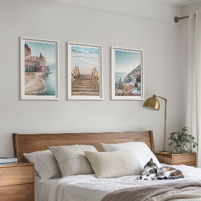 Set of 3 framed wall art pieces Summer pastel beach views
