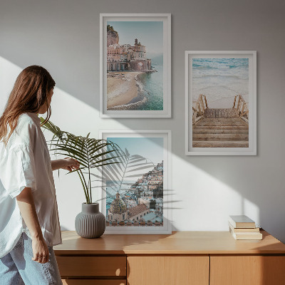 Set of 3 framed wall art pieces Summer pastel beach views