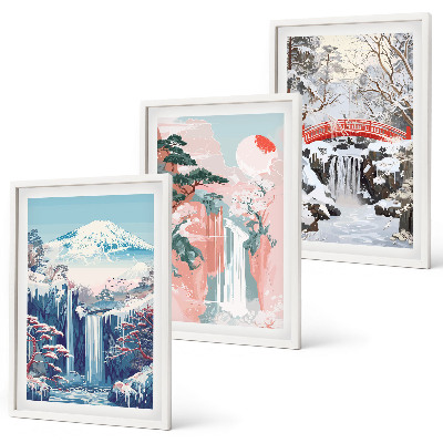 Wall art set Mountain landscapes waterfalls