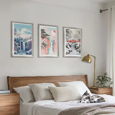 Mountain landscape wall art set featuring waterfalls