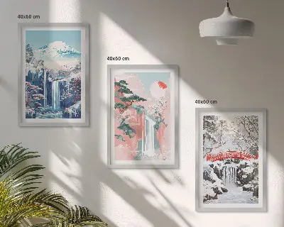 Mountain landscape wall art set featuring waterfalls