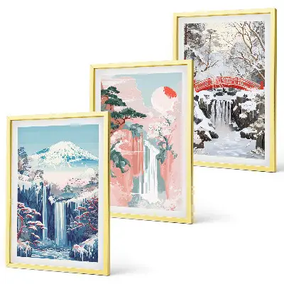 Mountain landscape wall art set featuring waterfalls