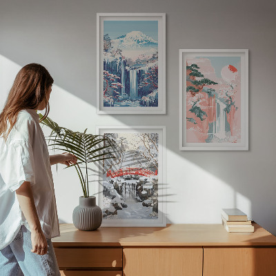 Wall art set Mountain landscapes waterfalls