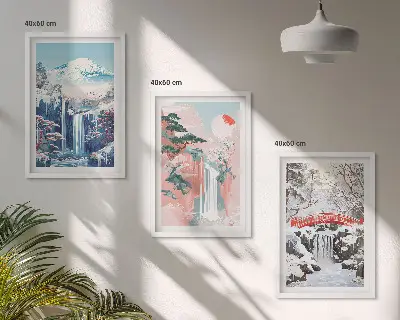 Mountain landscape wall art set featuring waterfalls
