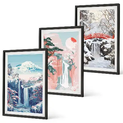 Mountain landscape wall art set featuring waterfalls