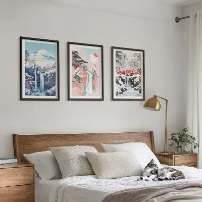 Mountain landscape wall art set featuring waterfalls
