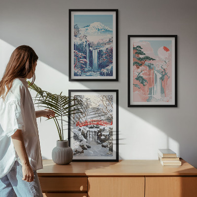 Wall art set Mountain landscapes waterfalls