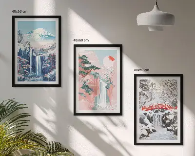 Mountain landscape wall art set featuring waterfalls
