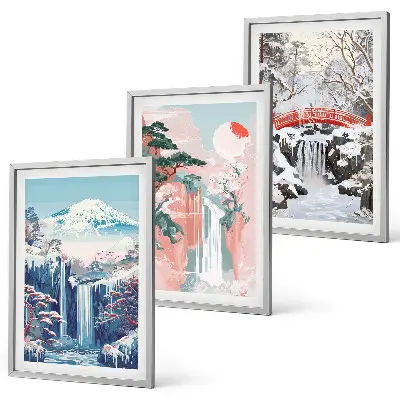 Mountain landscape wall art set featuring waterfalls
