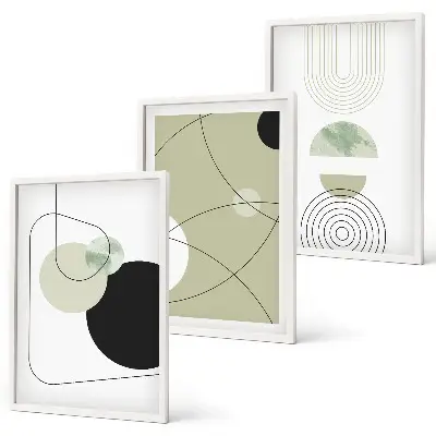 Set of 3 framed wall art pieces Abstract shapes colors