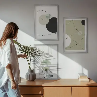 Set of 3 framed wall art pieces abstract shapes and colors