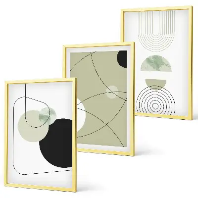Set of 3 framed wall art pieces abstract shapes and colors
